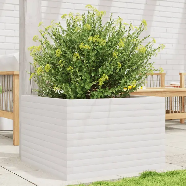 Gossi jardiniera de gradina, alb, 70x70x45,5 cm, lemn masiv de pin