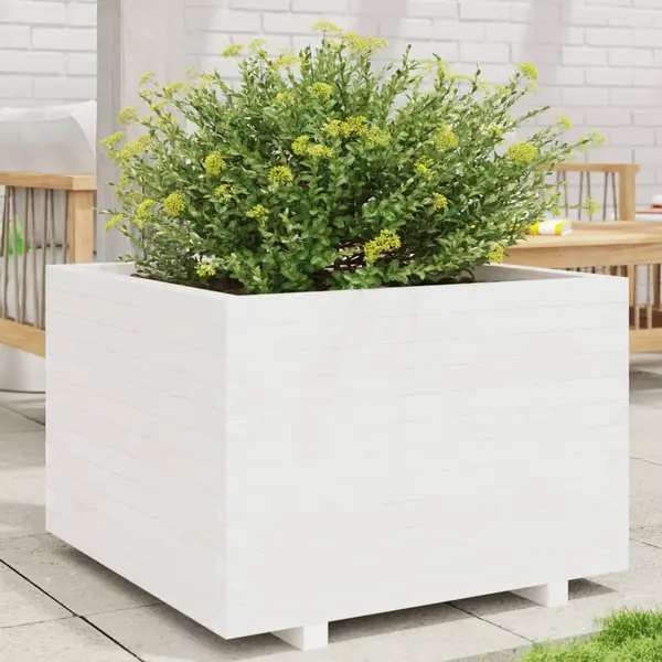 Gossi jardiniera de gradina, alb, 70x70x49,5 cm, lemn masiv de pin