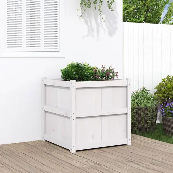 Gossi jardiniera de gradina, alb, 70x70x70 cm, lemn masiv de pin