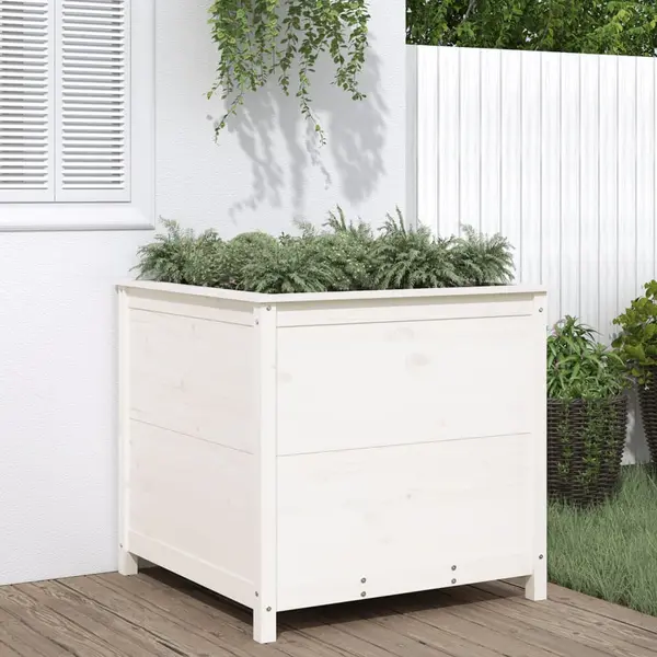 Gossi jardiniera de gradina, alb, 82,5x82,5x78 cm, lemn masiv de pin
