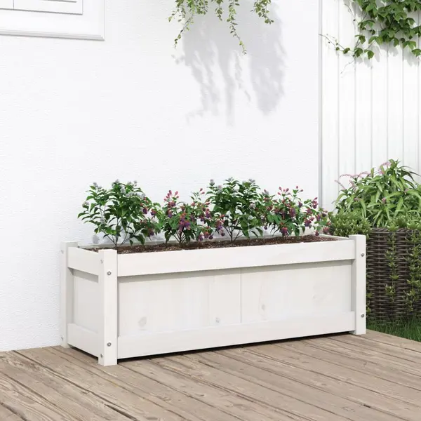 Gossi jardiniera de gradina, alb, 90x31x31 cm, lemn masiv de pin
