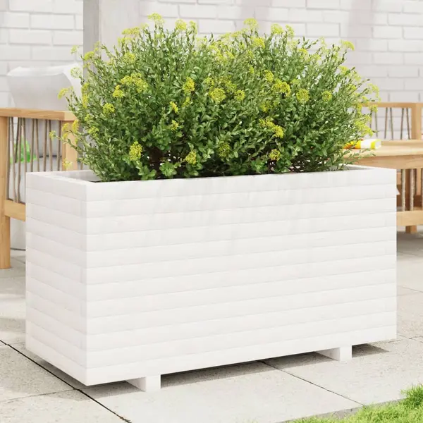 Gossi jardiniera de gradina, alb, 90x40x49,5 cm, lemn masiv de pin