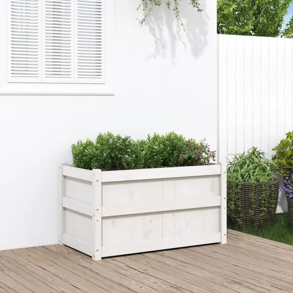 Gossi jardiniera de gradina, alb, 90x50x50 cm, lemn masiv de pin