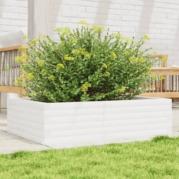 Gossi jardiniera de gradina, alb, 90x60x23 cm, lemn masiv de pin