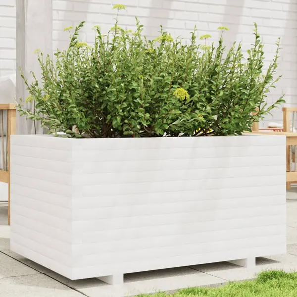 Gossi jardiniera de gradina, alb, 90x60x49,5 cm, lemn masiv de pin