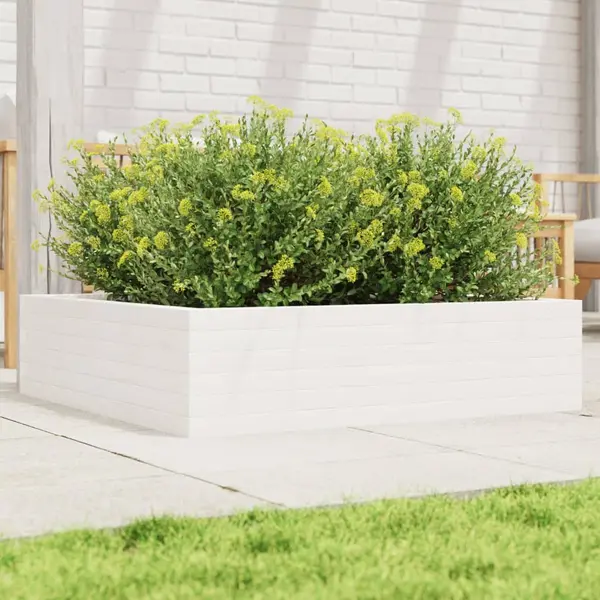 Gossi jardiniera de gradina, alb, 90x90x23 cm, lemn masiv de pin