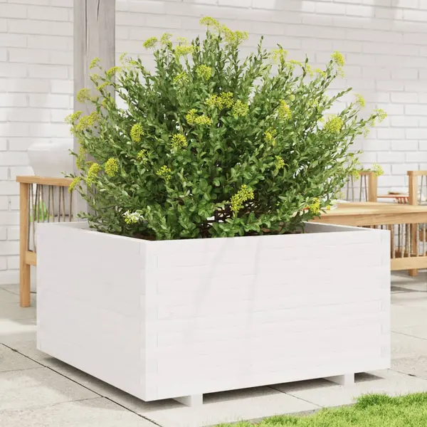 Gossi jardiniera de gradina, alb, 90x90x49,5 cm, lemn masiv de pin