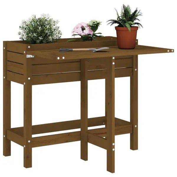 Gossi jardiniera de gradina cu blat pliabil maro miere lemn masiv pin