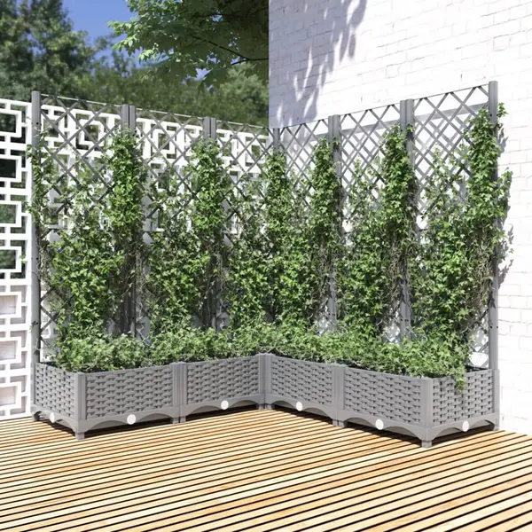 Gossi jardiniera de gradina cu spalier gri deschis 120x120x121,5cm pp