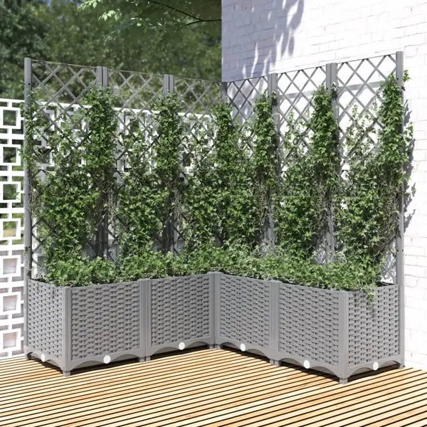 Gossi jardiniera de gradina cu spalier gri deschis 120x120x136 cm pp