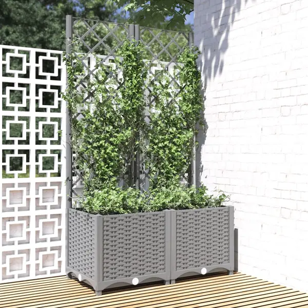 Gossi jardiniera de gradina cu spalier, gri deschis, 80x40x136 cm, pp