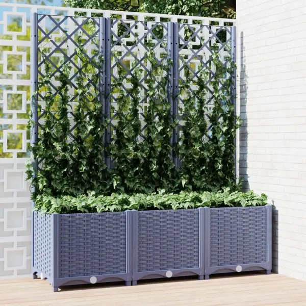 Gossi jardiniera de gradina cu spalier,gri inchis, 120x40x136 cm, pp