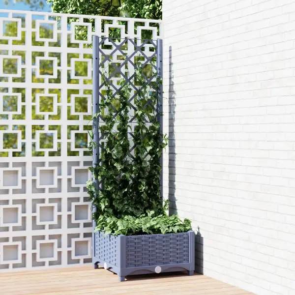 Gossi jardiniera de gradina cu spalier,gri inchis, 40x40x121,5 cm, pp