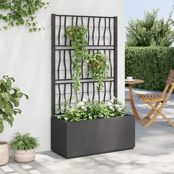 Gossi jardiniera de gradina cu spalier, gri inchis, 80x36x140 cm, pp