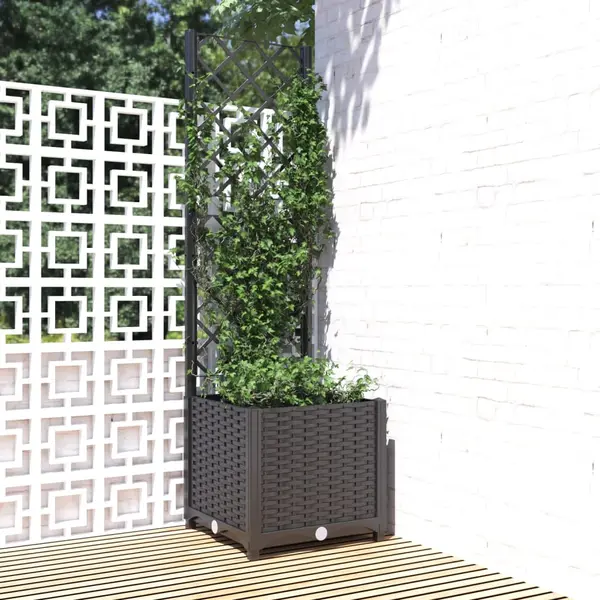 Gossi jardiniera de gradina cu spalier negru, 40x40x136 cm, pp