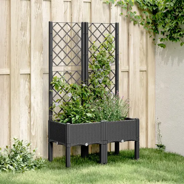 Gossi jardiniera de gradina cu spalier, negru, 80x40x142 cm, pp