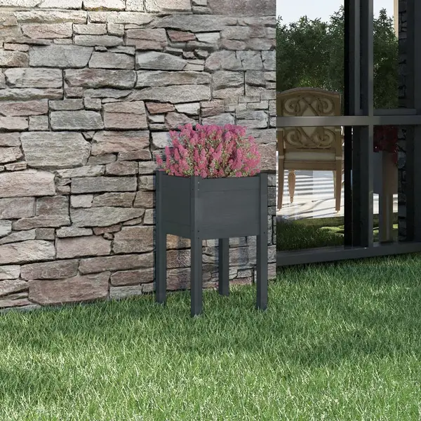 Gossi jardiniera de gradina, gri, 40x40x70 cm, lemn masiv de pin