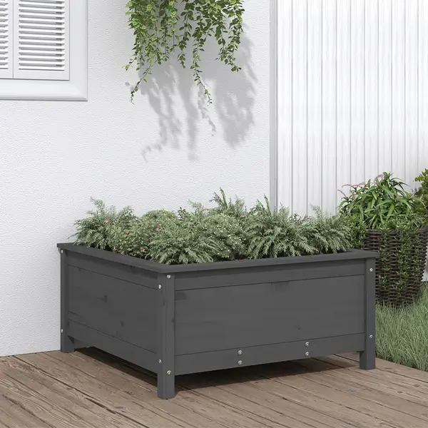Gossi jardiniera de gradina, gri, 82,5x82,5x39 cm, lemn masiv pin