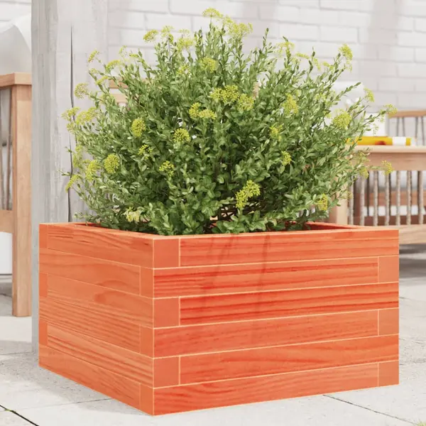 Gossi jardiniera de gradina, maro ceruit, 40x40x23 cm, lemn masiv pin