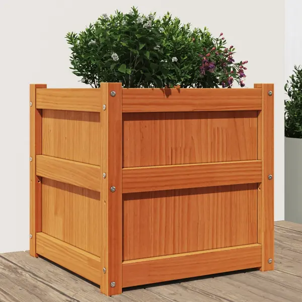 Gossi jardiniera de gradina, maro ceruit, 50x50x50 cm, lemn masiv pin