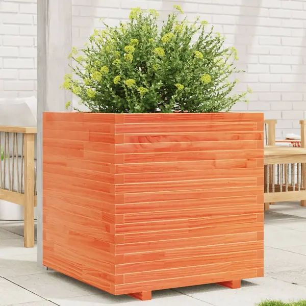 Gossi jardiniera de gradina, maro ceruit, 70x70x72 cm, lemn masiv pin