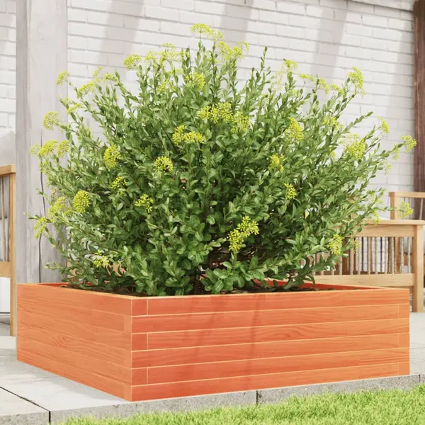 Gossi jardiniera de gradina, maro ceruit, 80x80x23 cm, lemn masiv pin