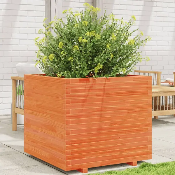 Gossi jardiniera de gradina, maro ceruit, 80x80x72 cm, lemn masiv pin