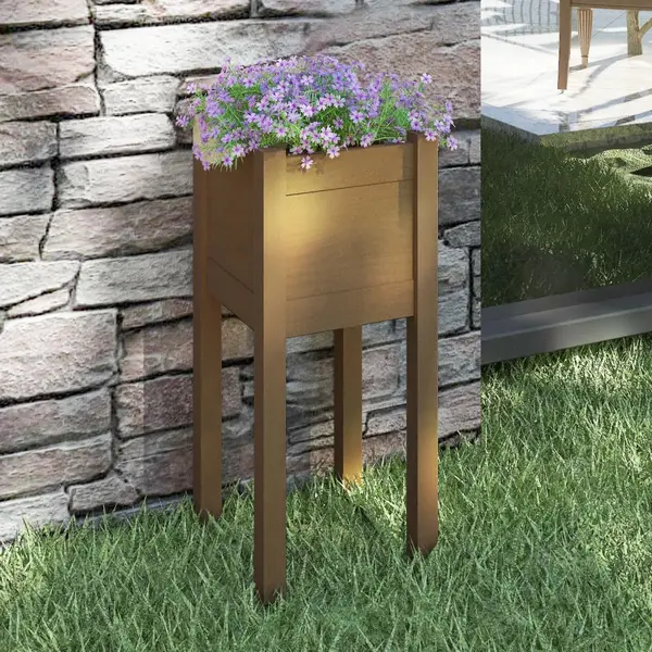 Gossi jardiniera de gradina, maro miere, 31x31x70 cm, lemn masiv pin