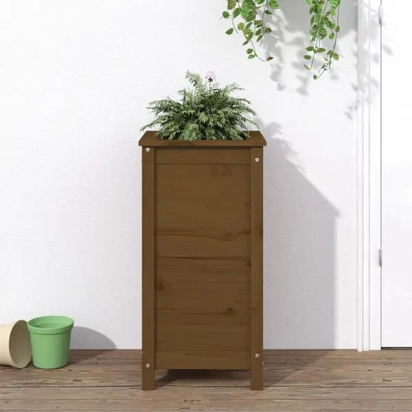 Gossi jardiniera de gradina, maro miere, 40x40x78 cm, lemn masiv pin