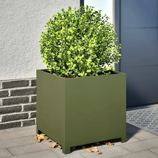 Gossi jardiniera de gradina, verde masliniu, 50x50x50 cm, otel