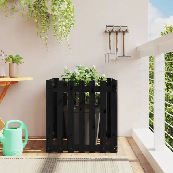 Gossi jardiniera gradina design gard negru 70x70x70 cm lemn masiv pin