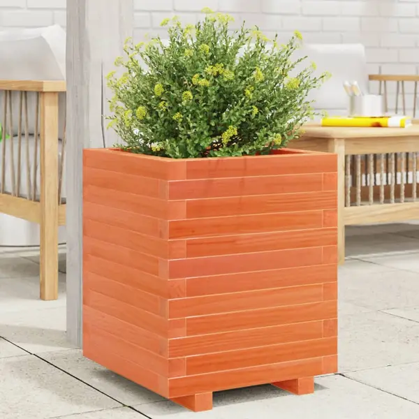 Gossi jardiniera gradina, maro ceruit, 40x40x49,5 cm, lemn masiv pin