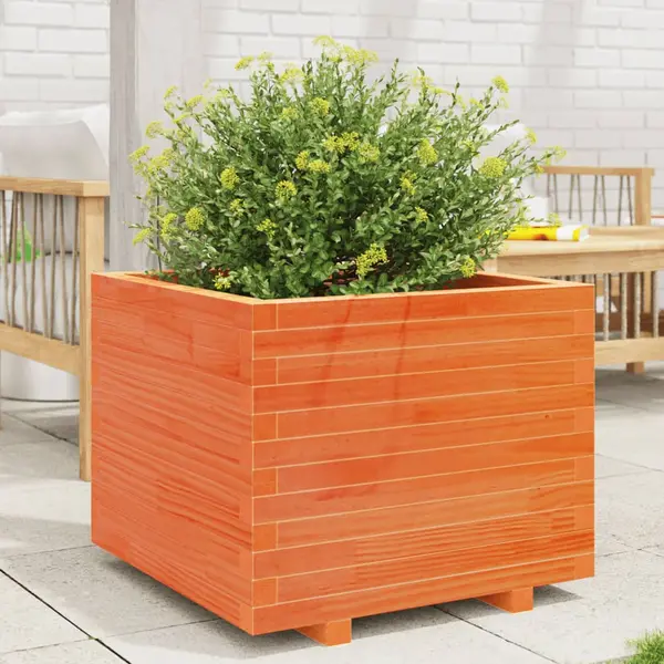 Gossi jardiniera gradina, maro ceruit, 60x60x49,5 cm, lemn masiv pin