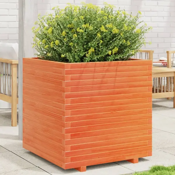 Gossi jardiniera gradina, maro ceruit, 70x70x72,5 cm, lemn masiv pin