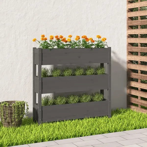 Gossi jardiniera, gri, 112x25x104,5 cm, lemn masiv de pin