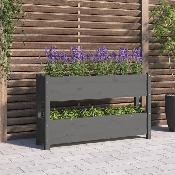 Gossi jardiniera, gri, 112x25x66 cm, lemn masiv de pin