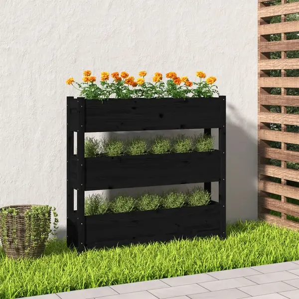 Gossi jardiniera, negru, 112x25x104,5 cm, lemn masiv de pin