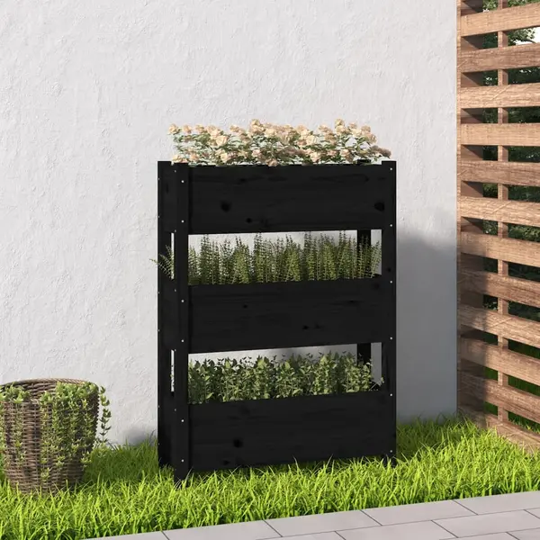 Gossi jardiniera, negru, 77 x 25 x 104,5 cm, lemn masiv de pin
