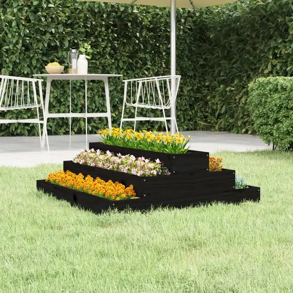 Gossi jardiniera, negru, 80x80x27 cm, lemn masiv de pin