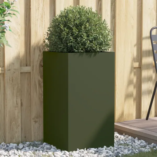 Gossi jardiniera, verde masliniu, 42x38x75 cm, otel laminat la rece