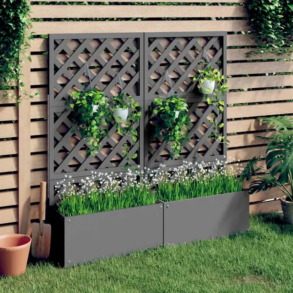 Gossi jardiniere cu spalier, 2 buc., gri, 65x33x135 cm, wpc