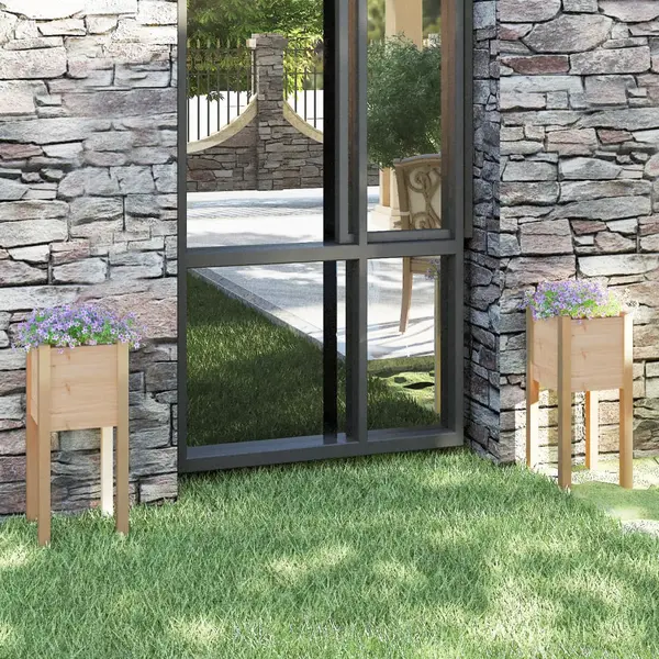 Gossi jardiniere de gradina, 2 buc., 31x31x70 cm, lemn masiv de pin