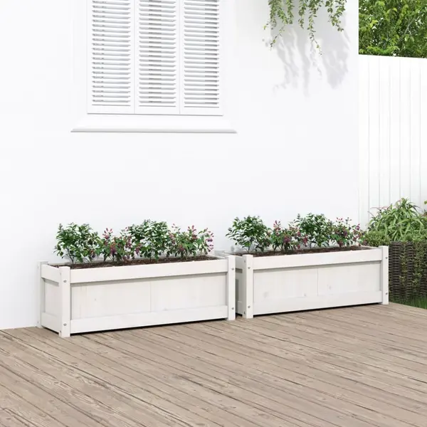 Gossi jardiniere de gradina, 2 buc., alb, lemn masiv de pin
