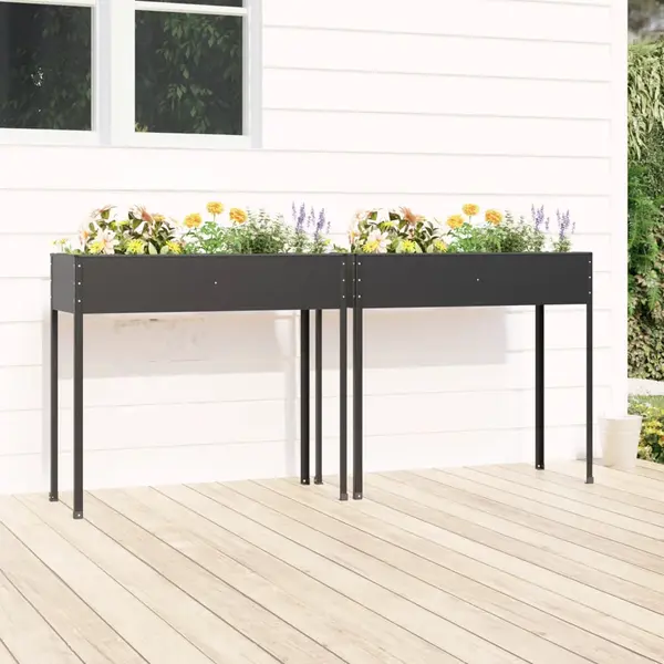 Gossi jardiniere de gradina, 2 buc., antracit, otel galvanizat