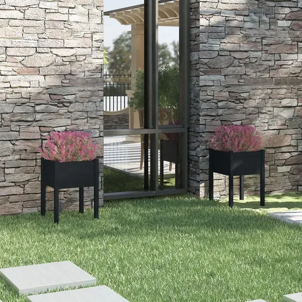 Gossi jardiniere de gradina, 2 buc., negru, 50x50x70cm lemn masiv pin
