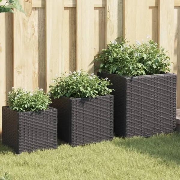 Gossi jardiniere de gradina, 3 buc., negru, poliratan