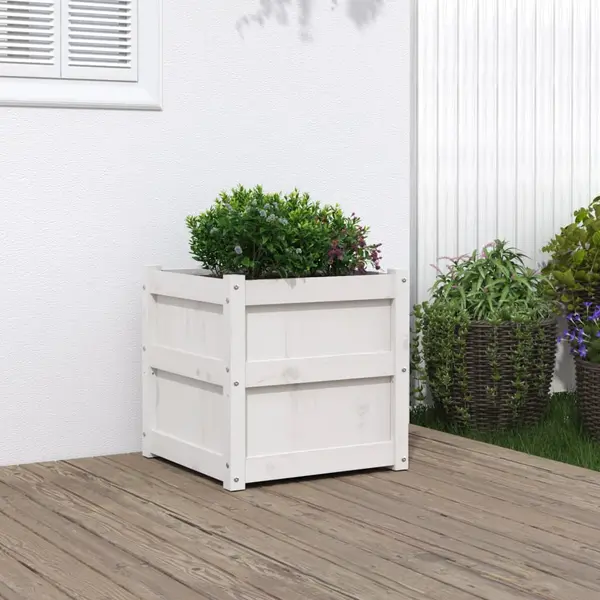 Gossi jardiniere de gradina, 50x50x50 cm, alb lemn masiv de pin