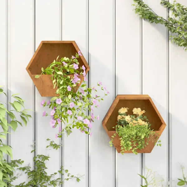 Gossi jardiniere de perete, 2 buc., ruginiu, 30x10x25 cm, otel corten