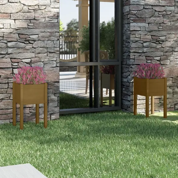 Gossi jardiniere gradina 2 buc. maro miere 40x40x70 cm lemn masiv pin