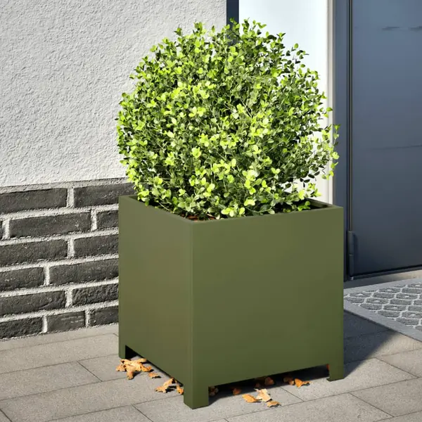 Gossi jardiniere gradina, 2 buc., verde masliniu, 40x40x40 cm, otel